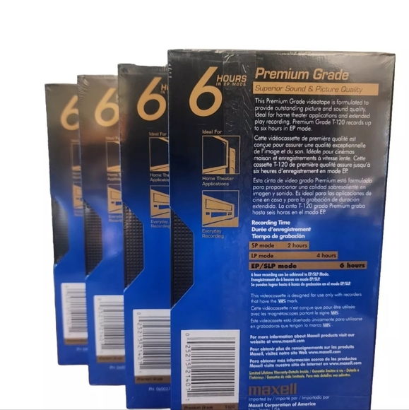 Maxwell Video Cassette 4 Pack  Premium Grade  6 Hours Sealed Blanks - Picture 3 of 4